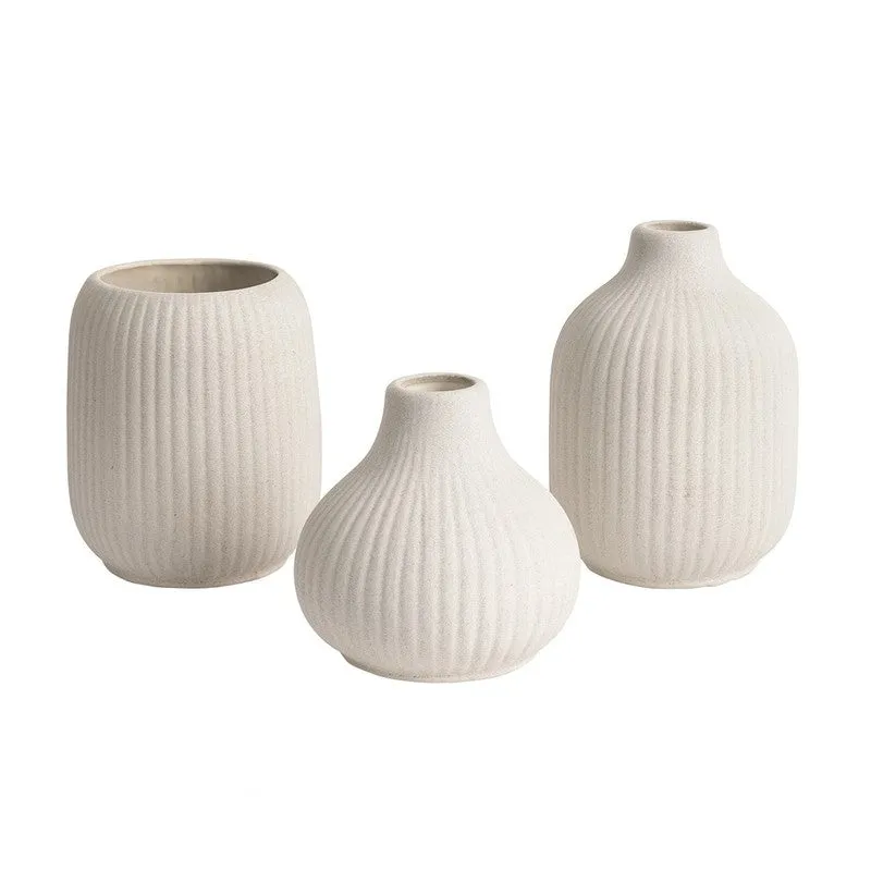 Artisan Ribbed Ceramic Vase - Set of Three media 5