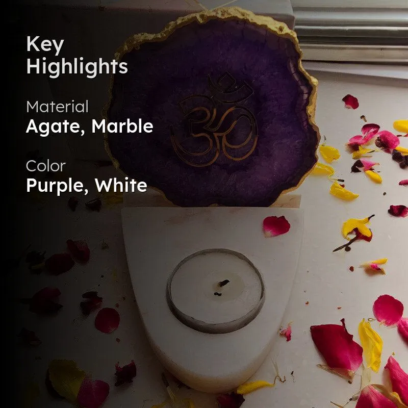 Om Agate & Marble Tealight Candle Holder - Purple media 2