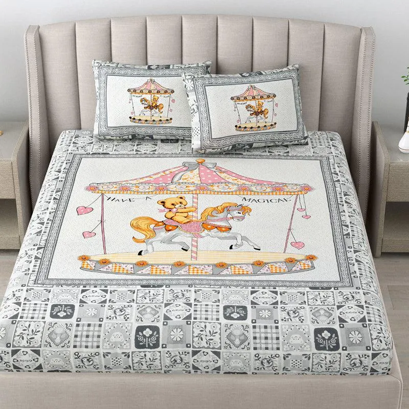 Candy Kingdom Kids Cotton Bedsheet (Grey) - 140 TC media 1