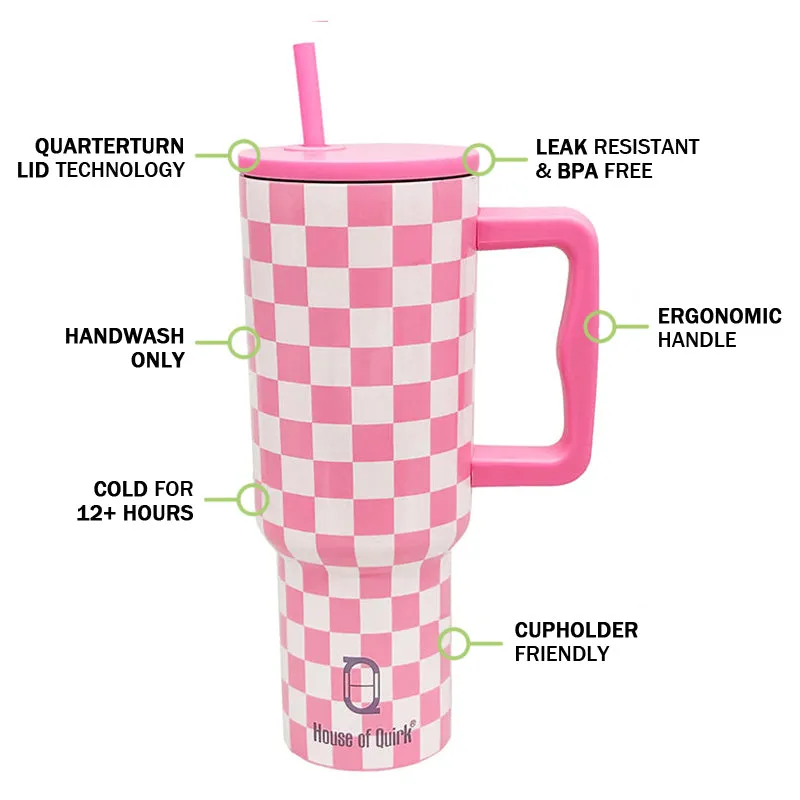 Chic Check Stainless Steel Tumbler (1200 ML) - Pink media 3