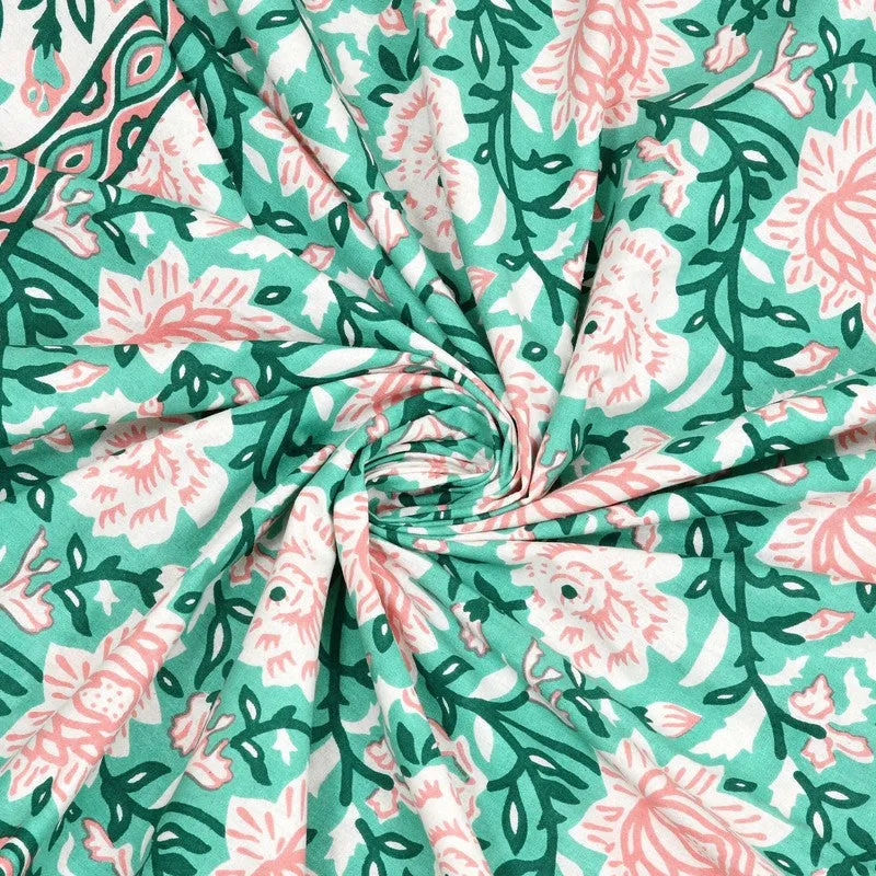 Leafix Cotton Bedsheet (Green,Pink) - 240 TC media 5