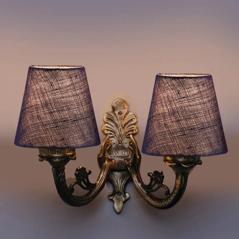 Vintage Conical Duo Fabric & Metal Wall Lamp - Blue media 1