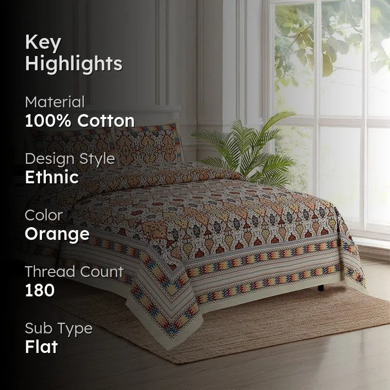 Baneeta Ethnic Bedshhet - Orange & Yellow Cotton Bedsheet - 180 TC media 2