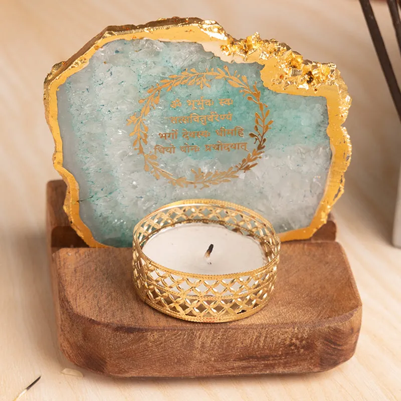 Chakra Glow Agate Tealight Holder With Incense Holder - Two Piece Set media 3