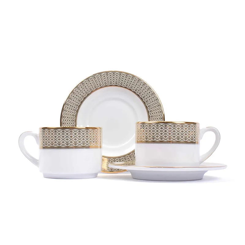 Jewel Cream 24k Gold Brushed Porcelain Tea Cup & Saucer (280 mL) - Set of Six media 5