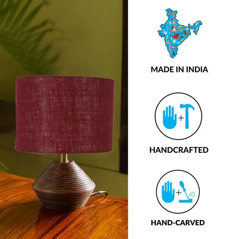 Yami Wooden Table Lamp With Jute Shade - Brown,Maroon media 4