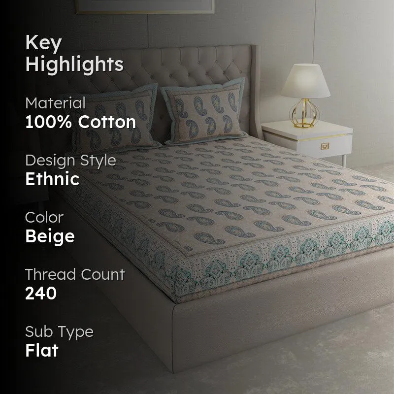 Suyash Printed Cotton Bedsheet (Cream) - 240 TC media 2