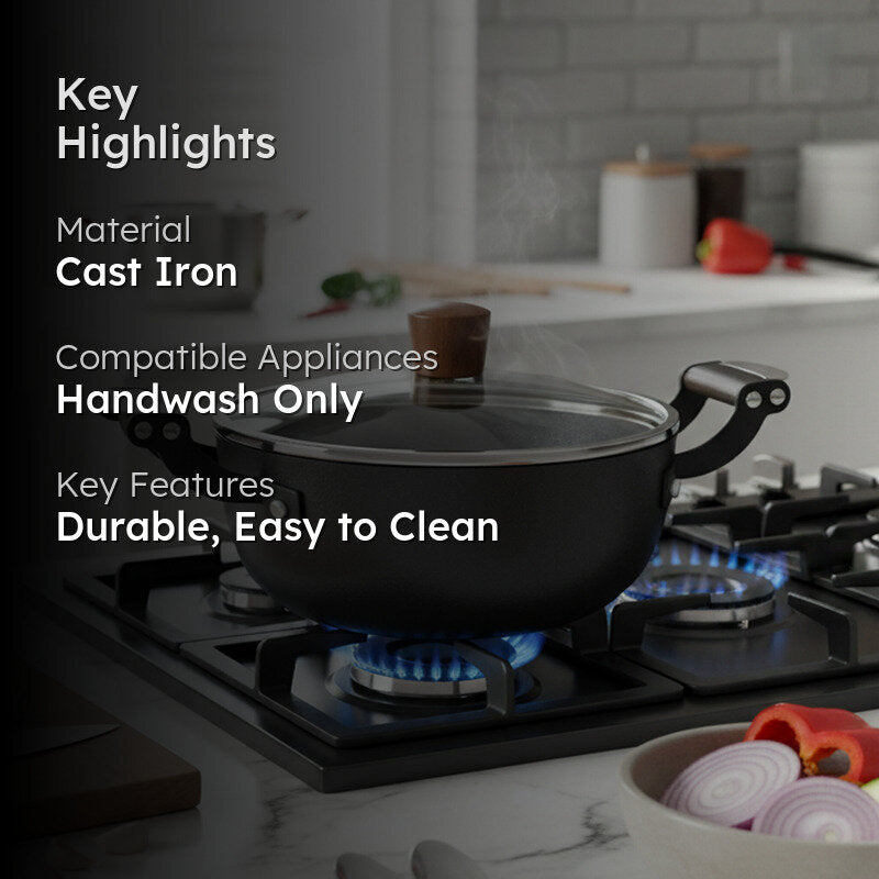 Bergner Ferrocasa Induction Safe Cast Iron Cooking Pot With Glass Lid - 2000 mL/20 cm media 2