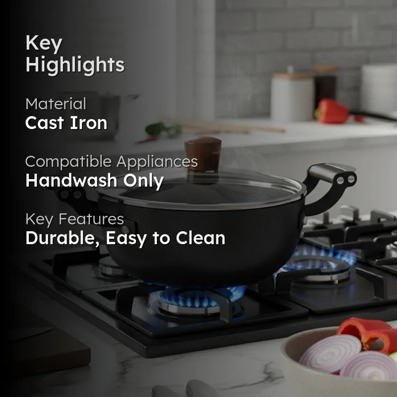 Bergner Ferrocasa Induction Safe Cast Iron Cooking Pot With Glass Lid - 2000 mL/20 cm media 2
