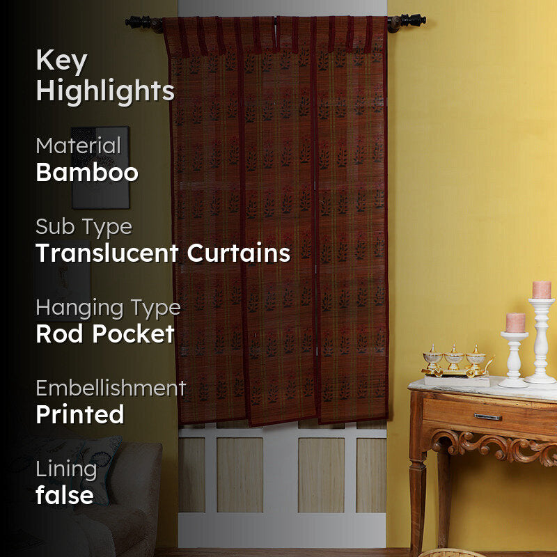 Forest Flow Three Panel Bamboo Curtain - Maroon media 2