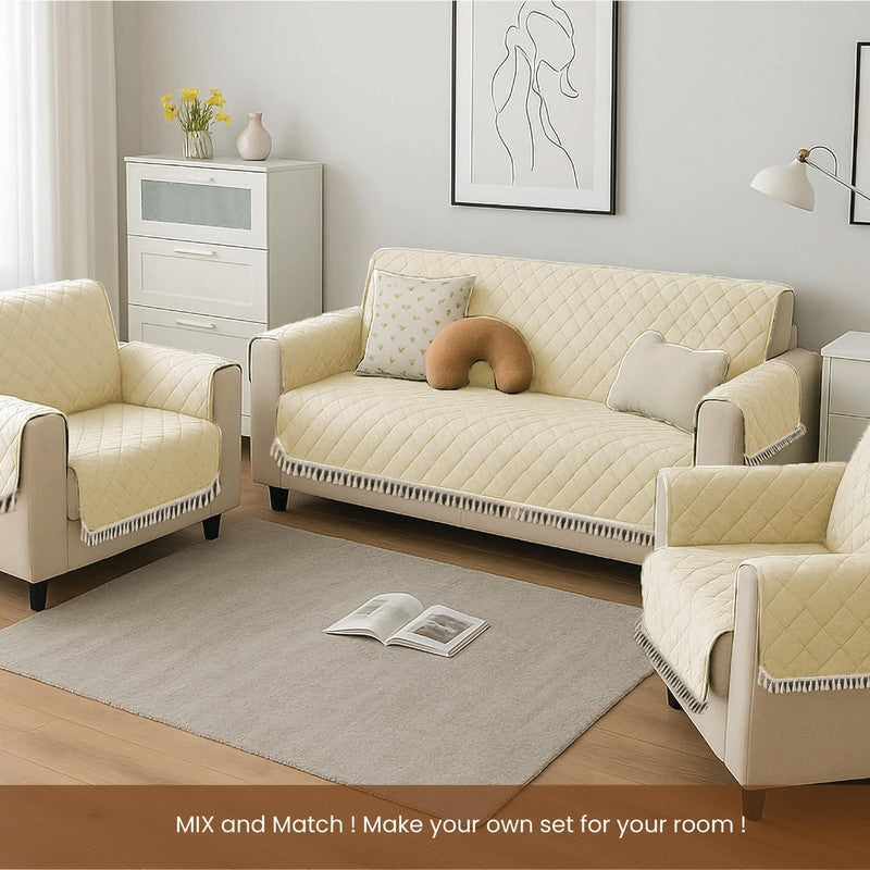 Urban Space Quilted Geometric Sofa Cover - Beige media 3