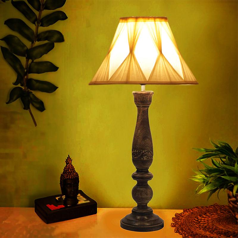 Nihara Glory Wooden Fabric Table Lamp - White,Brown