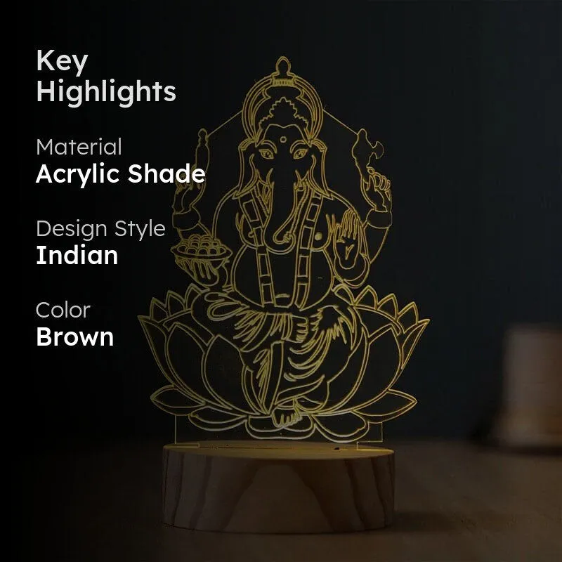 Lord Ganapati Luminance LED Acrylic Table Lamp - Brown media 2