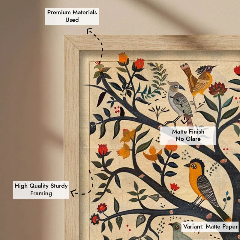 Bloomspire Tree of Life Folk Art Canvas Wall Painting With Brown Frame media 9