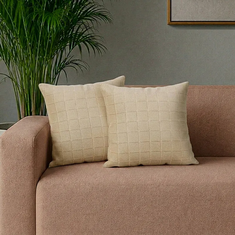Sicily Light Solid Cotton Cushion Cover (Beige) - Set Of Two media 1
