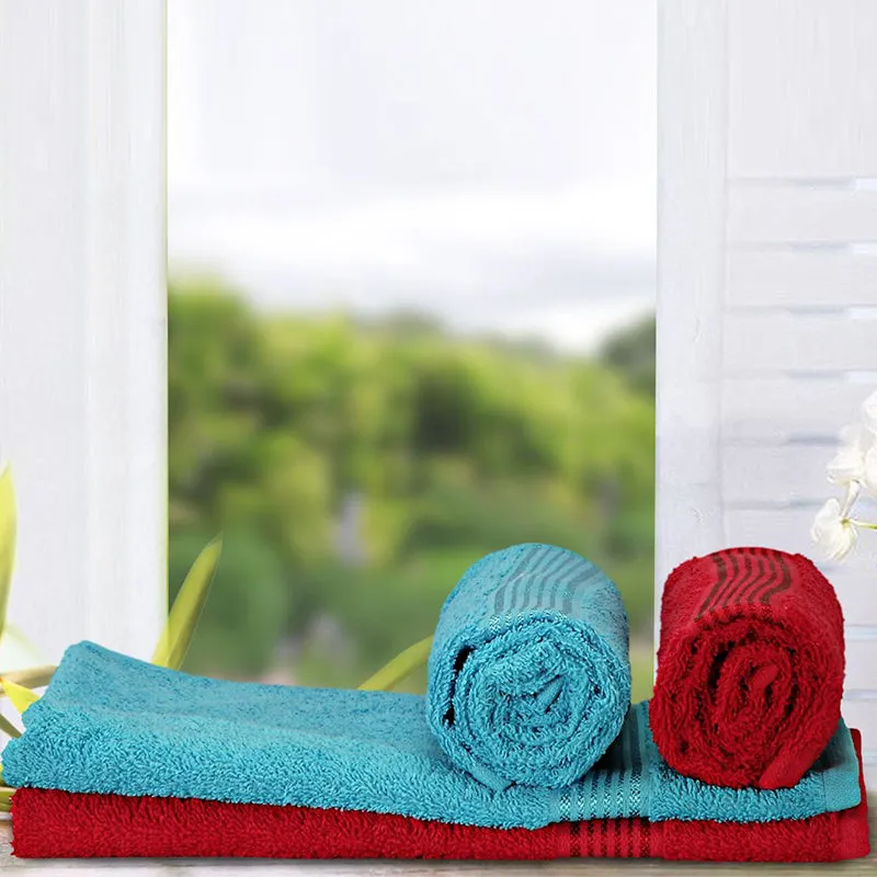 Eva Quick Dry Hand Towel (Blue & Red) - Set Of Four media 3