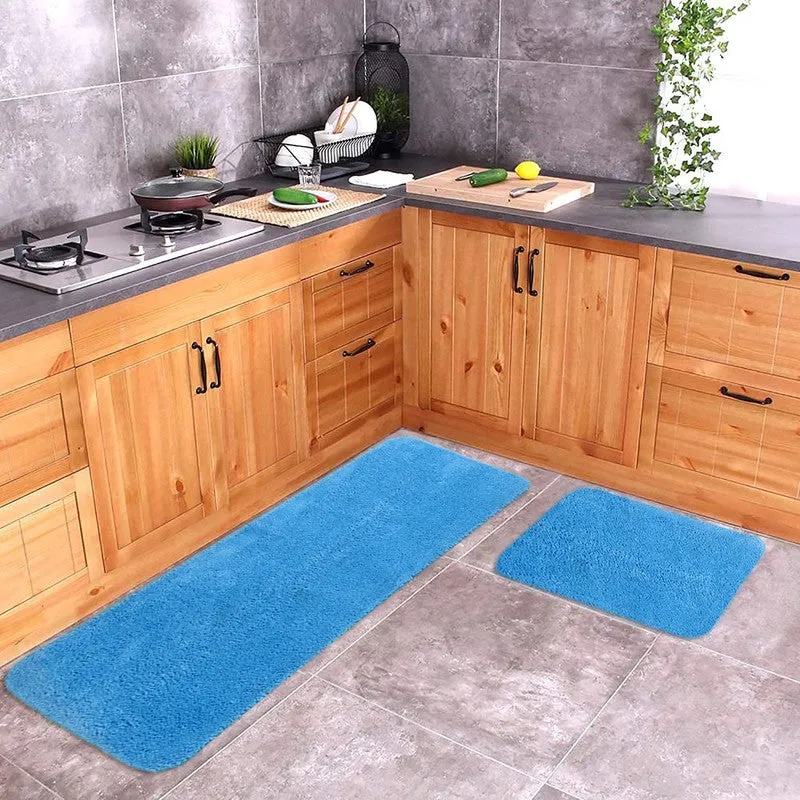 PlushVista Microfiber Kitchen Floor Mats (Blue) - Set of Two media 1