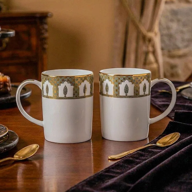Gilded Chinar Slim 24k Gold Brushed Porcelain Coffee Mug (280 mL Each) - Set Of Six media 3