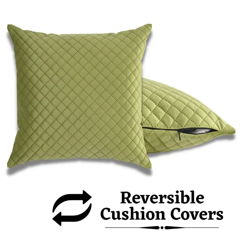 Orson Quilted Velvet Cushion Cover (Light Green) - Set Of Five - 5