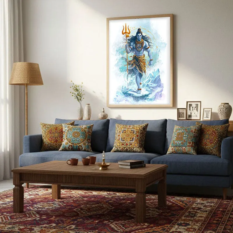 Mahadev with Trishul Divine III Archival Paper Wall Art - Natural Brown Frame media 4