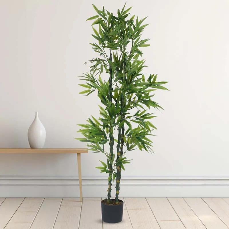 Faux Lush Bamboo Plant With Black Plastic Pot -5 Feet media 3