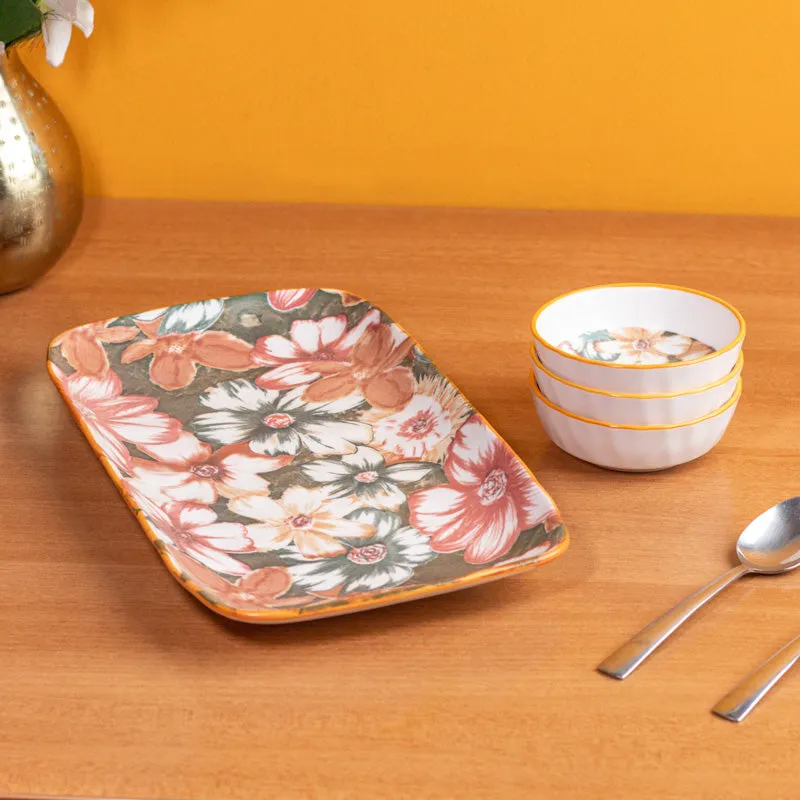 Golden Bloom Porcelain Platter - Four Piece Set media 4