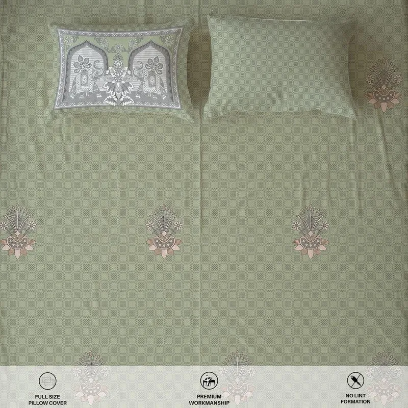 Urban Space Parampara Ethnic Cotton Bedsheet (Sage Green) - 300 TC media 6