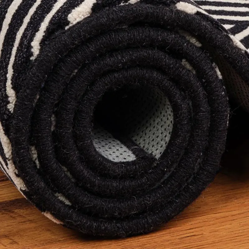 Medon Hand Tufted Geometric Wool & Nylon Carpet - Black media 6