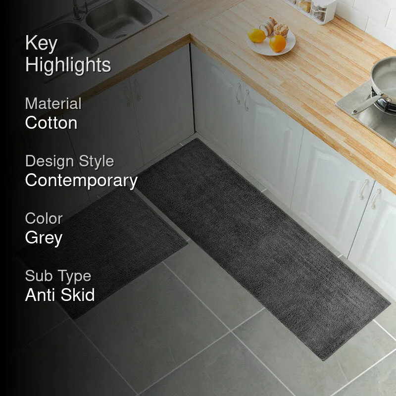 Relma Anti Skid Cotton Runner Rug (Grey) - Set Of Two media 2