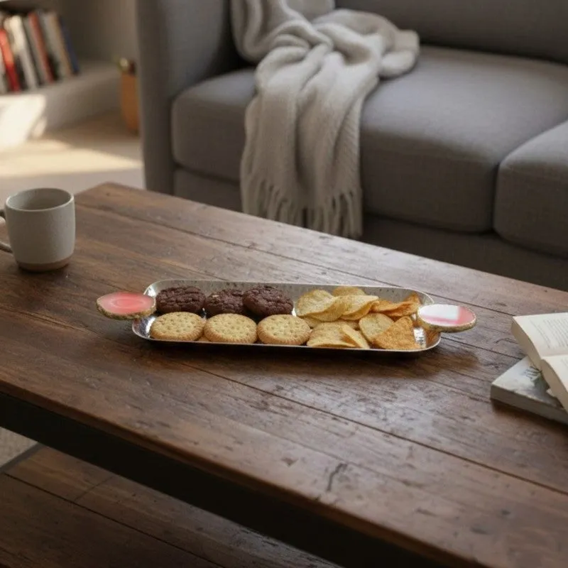 Aurora Edge Hammered (Metal,Agate) Rectangle Platter - Pink media 1