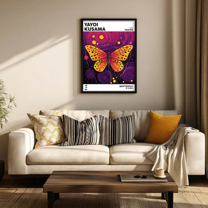 Butterfly Inspired by Yayoi Kusama Archival Canvas Wall Art - Black Frame media 1