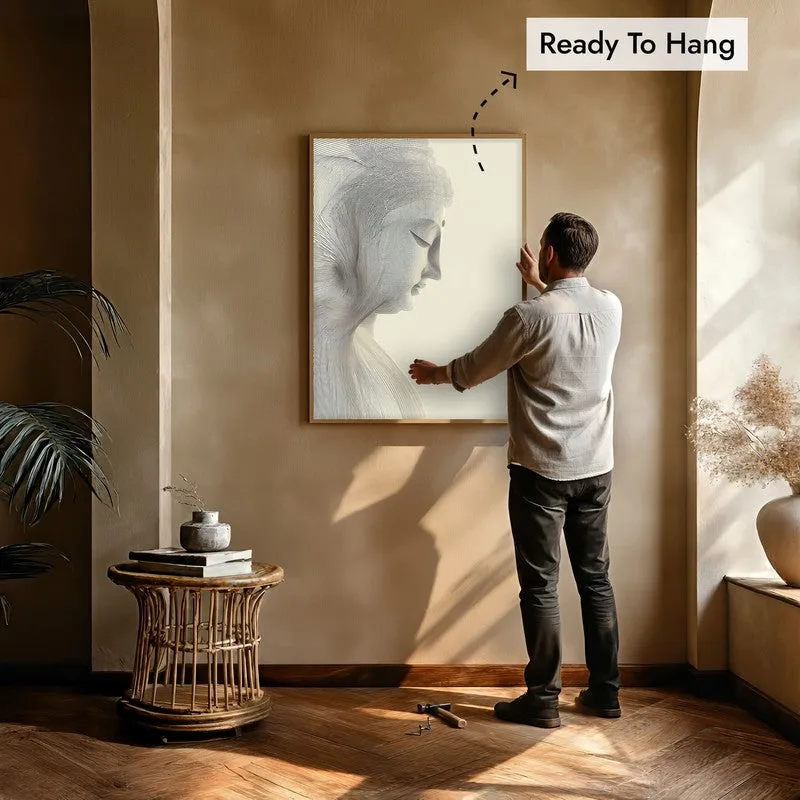 Silent Contemplation Buddha Wall Painting With Brown Frame media 6