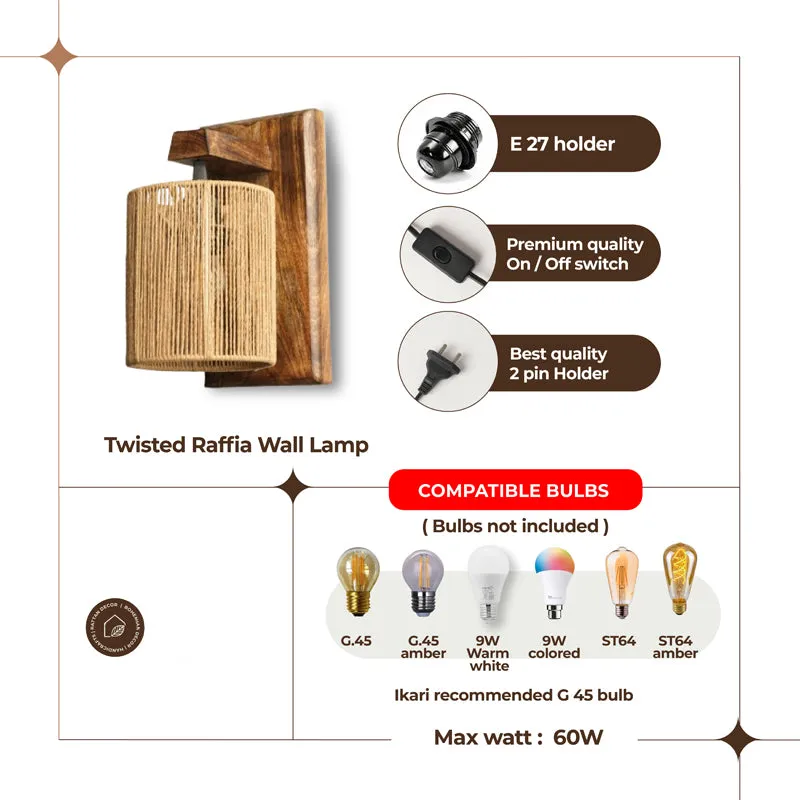 Luma Ray Rattan Wall Lamp With Mango Wood Base media 3