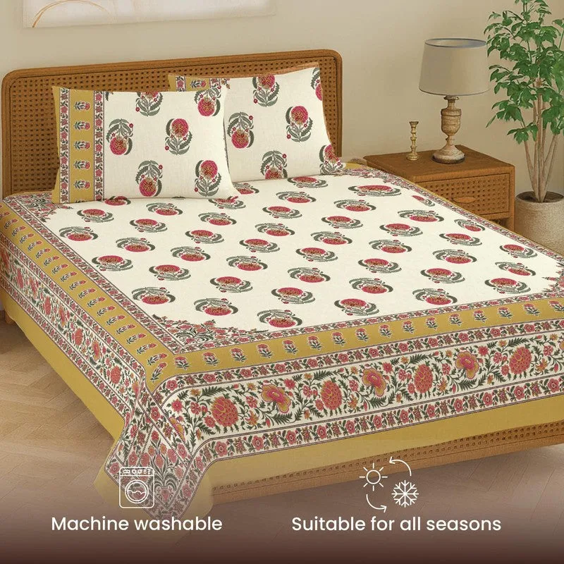 Urban Space Nayan Subtle Cotton Bedsheet (Mustard) - 240 TC media 5
