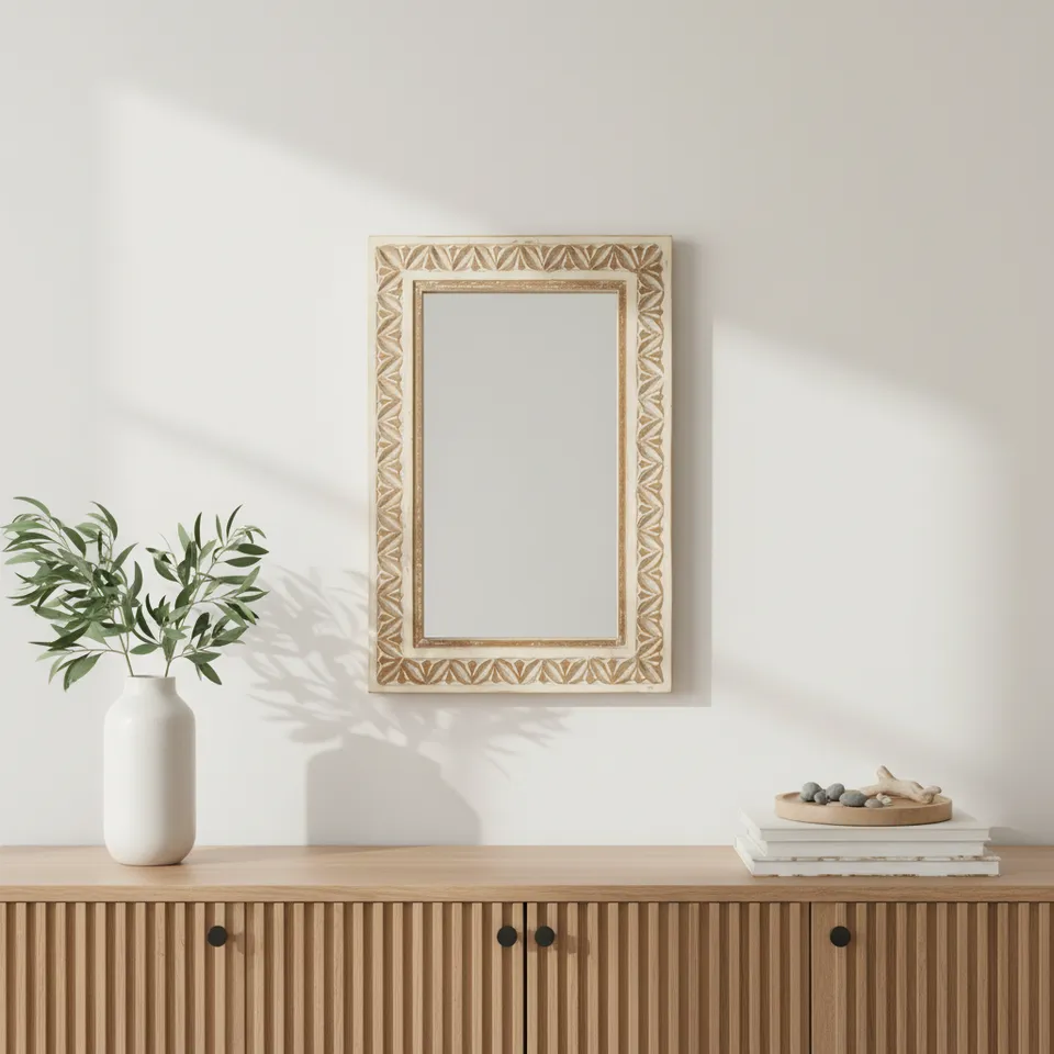 Zyvra Mango Wood Wall Mirror media 1