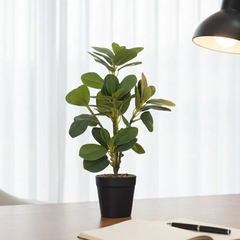 Artificial White Quercus Leaf Small Plant With Black Fiber Pot - 1 Feet media 5