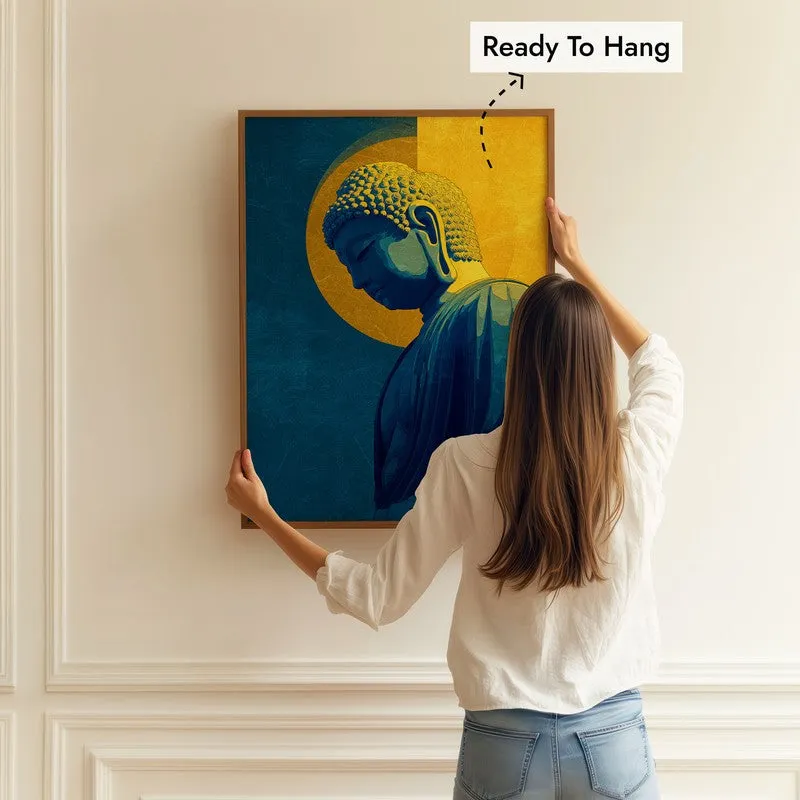Radiant Buddha In Golden Aura Archival Paper Wall Painting With Brown Frame media 5