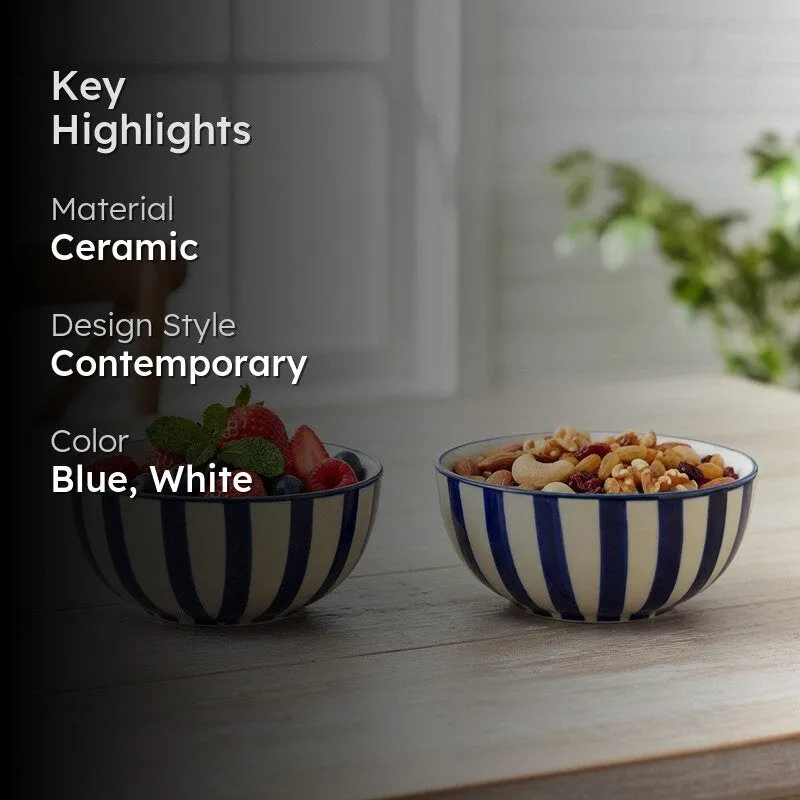 Crafted Ceramic Snack Bowls (Blue,White, 200 mL Each) - Set Of Two media 2