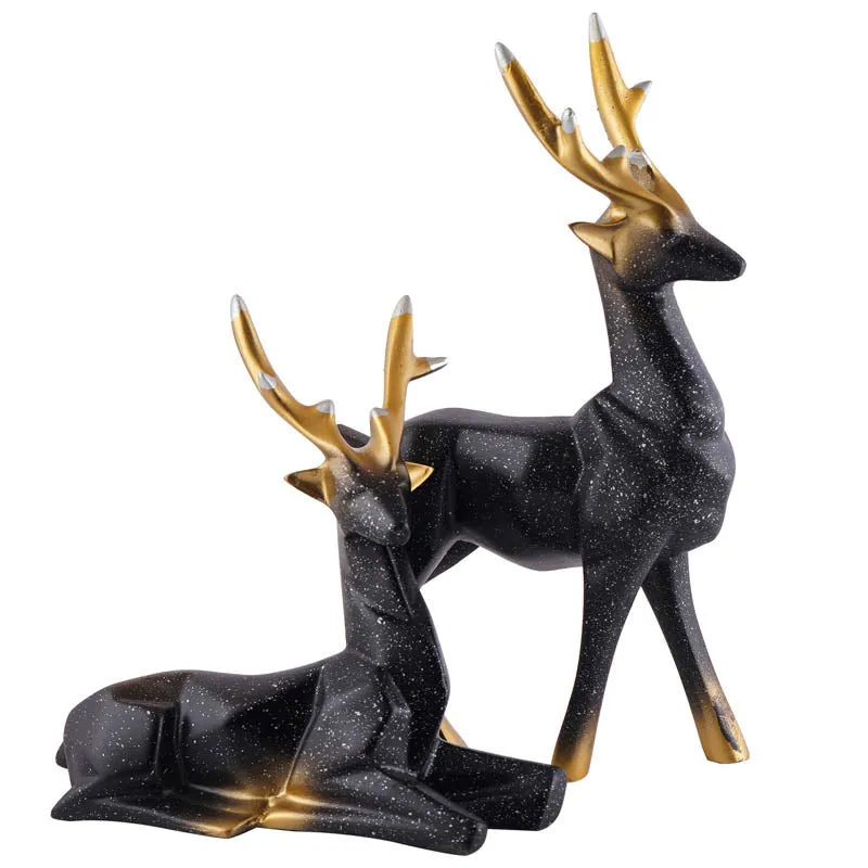 Opulent Stag Painted Polyresin Show Piece (Black) - Set Of Two media 3