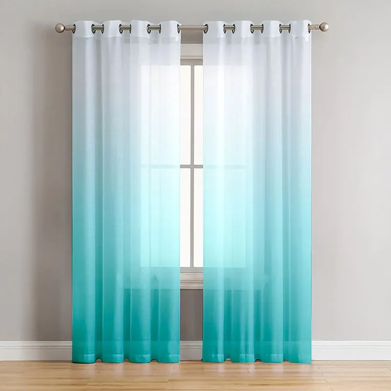 Ombrina Linen Texture Sheer Curtain (Light Blue) - Set Of Two media 1