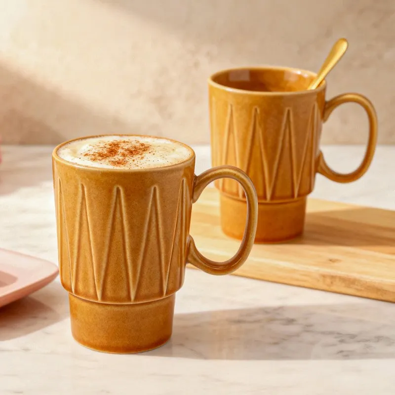 Kindred Ceramic Coffee Mug (Golden Brown/350 mL Each) - Set Of Two media 1