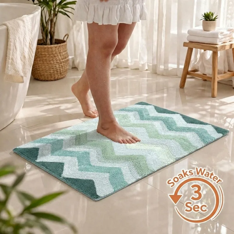 Steplyn Chevron Cotton Bath Mat - Green media 1