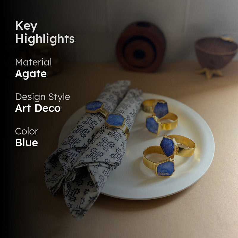 Suzzaine Handcrafted Agate Napkin Rings (Blue) - Set Of Six media 2