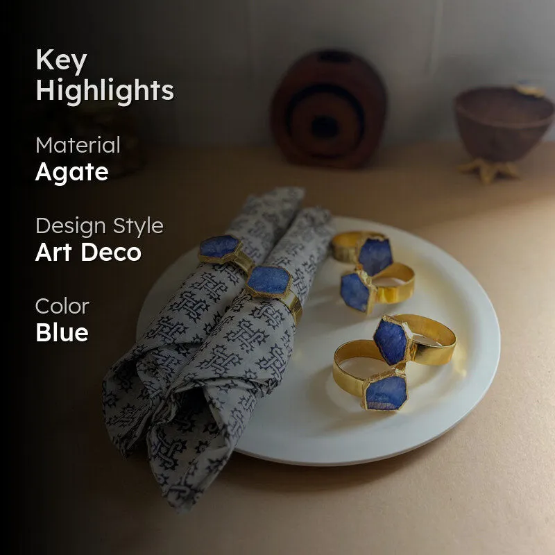 Suzzaine Handcrafted Agate Napkin Rings (Blue) - Set Of Six media 2