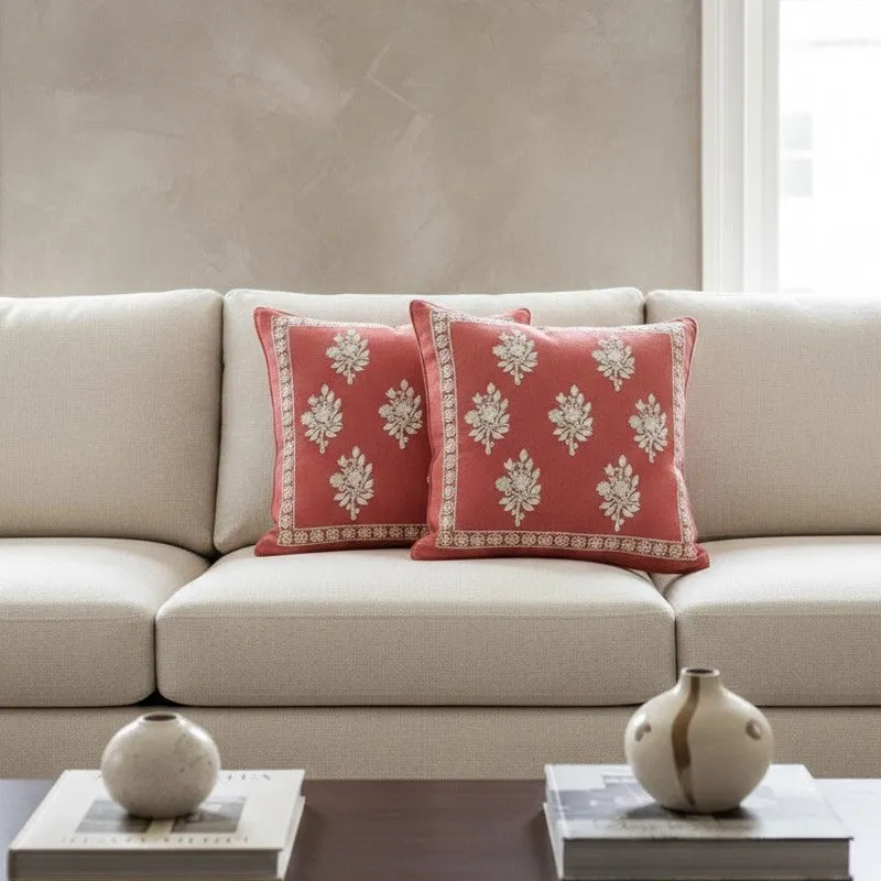 Blossoms Embroidered cushion cover (Red,White) - Set Of Two media 2