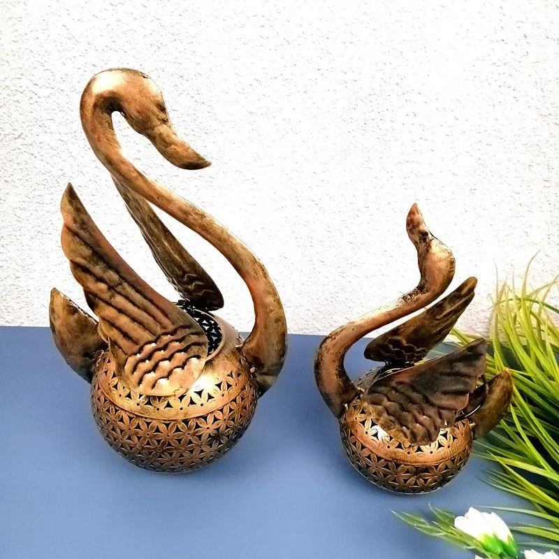 Swan Grace Iron Duo Tealight Candle Holder media 4