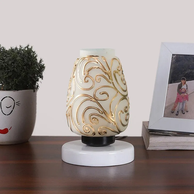 Everdeen Glass Table Lamp With Wooden Base - White & Gold media 4