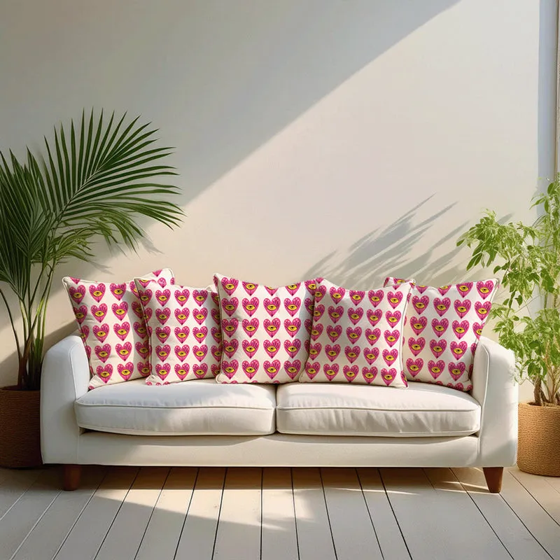 Heart's Eyes Printed Velvet Cushion Cover - Set Of Five media 1