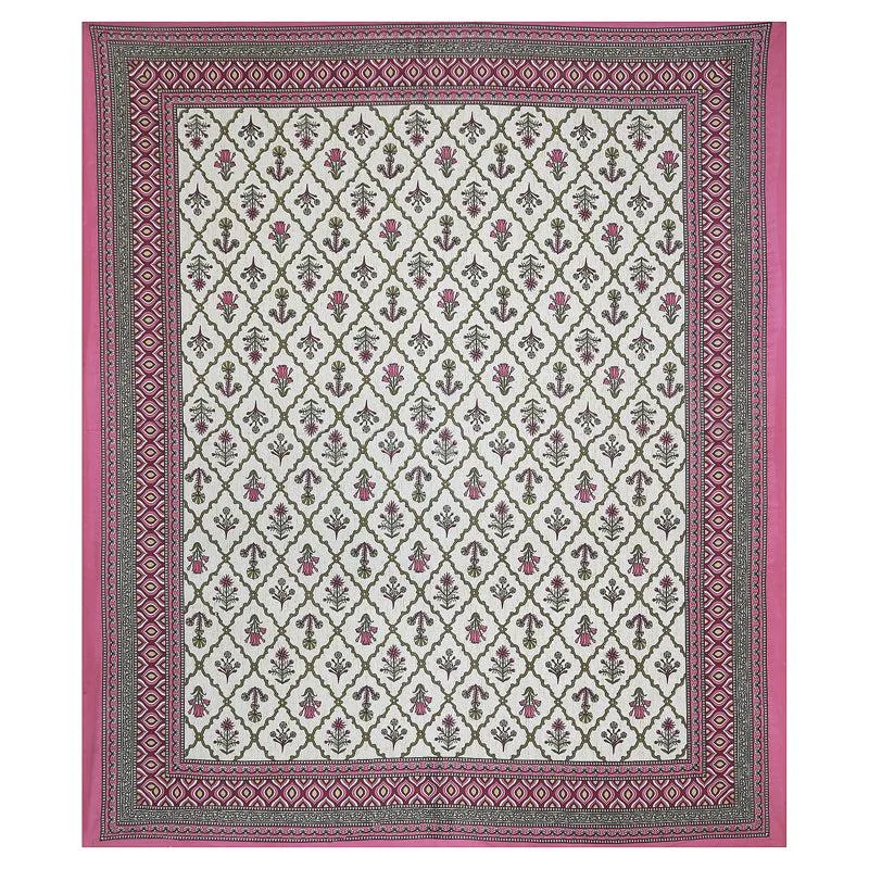 Adhira Ethnic Cotton Bedsheet (Pink,White) - 180 TC media 5