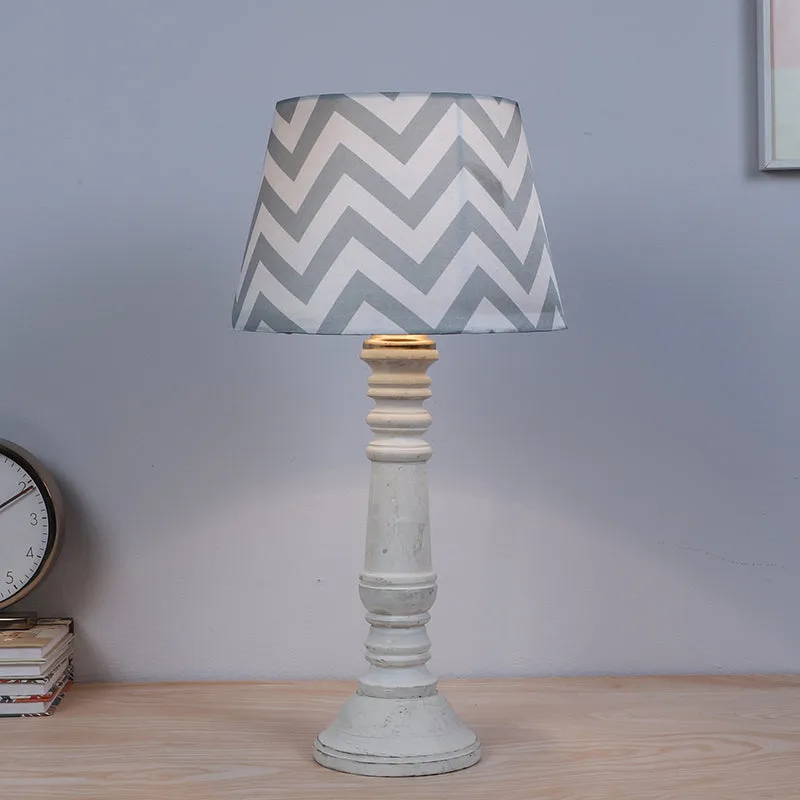 Chevron Light Coil Printed Mango Wood Table Lamp - Grey, White media 2